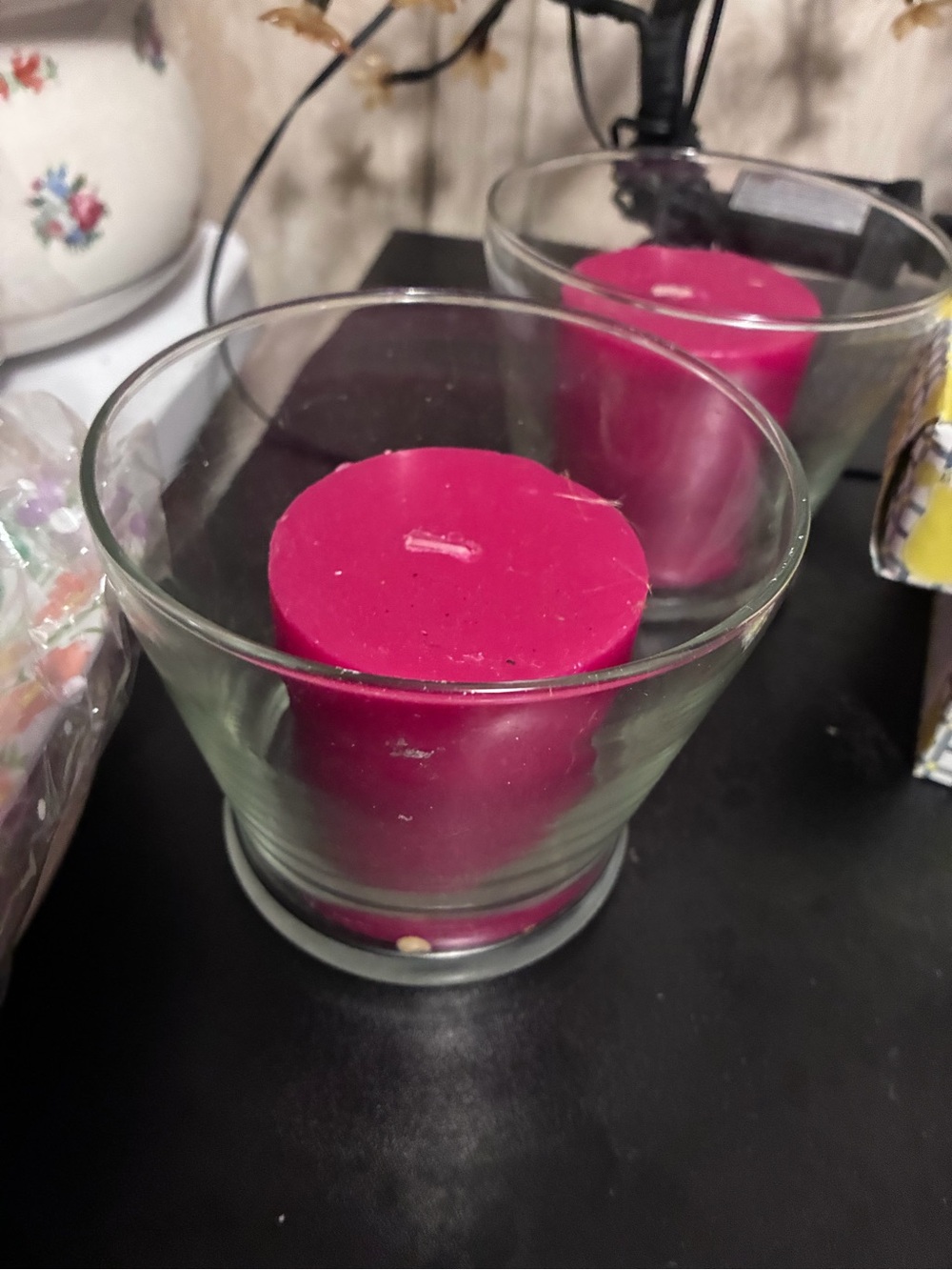Fuchsia Pillar Candle in Glass Votive - Home Party Supplies